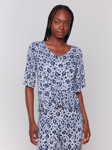 Charlie B Printed V-Neck Top With Knot