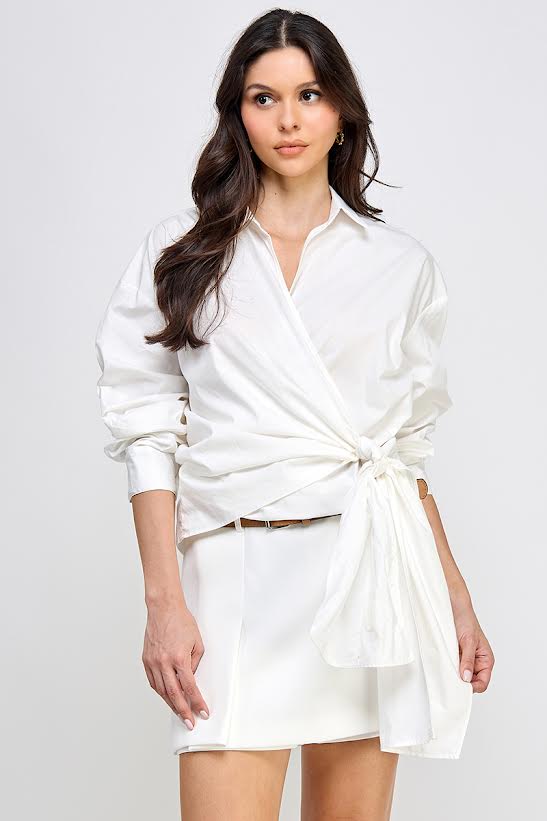 Rubienn Tuck Sleeve Wrap Tie Shirt