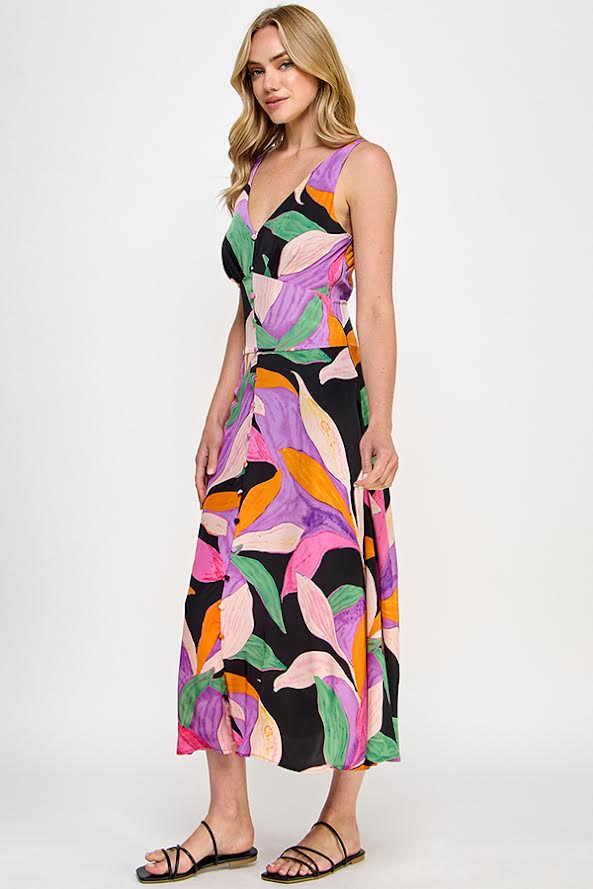 Rubienn Leaf Print Midi Dress