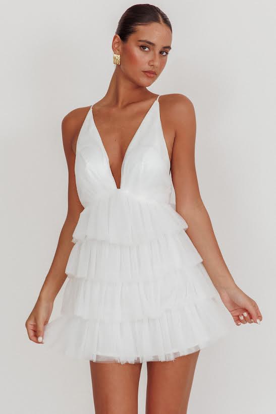 deep cut mini dress One & Only Deep Cut Sleeveless Mini Dress White / M