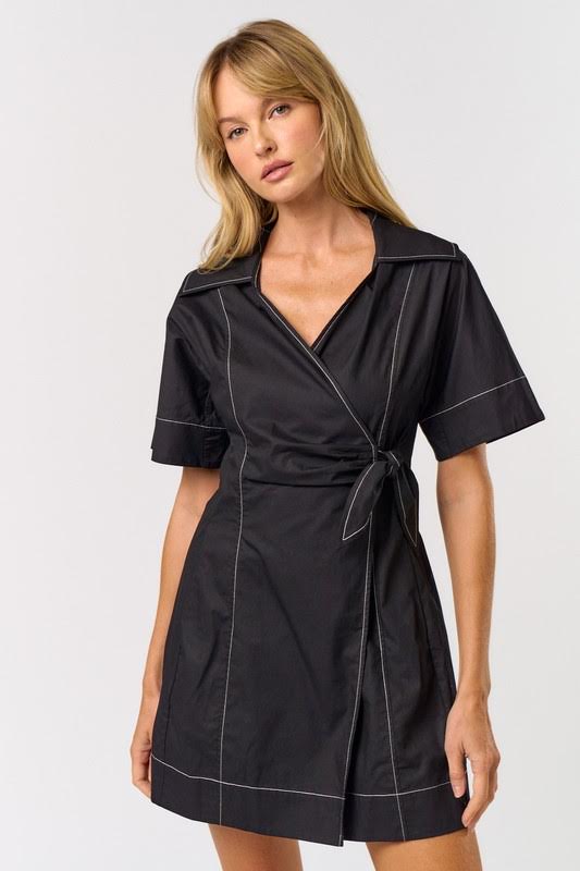 Lalavon Wrap Dress With Contrast Stitching