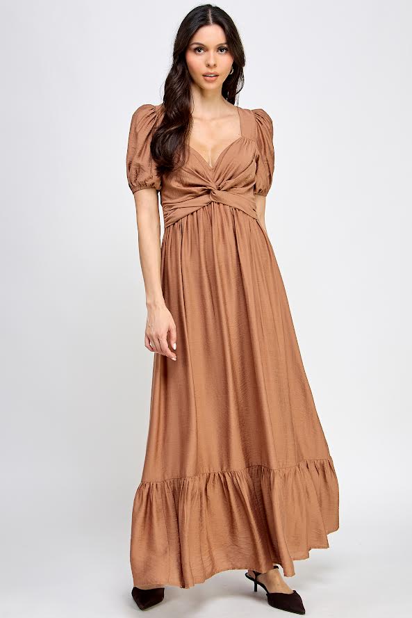maxi dress front open Blue Cotton Flax A-Line Front Slit Maxi Dress 44" / Regular (5'2"
