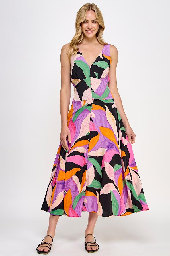 Rubienn Leaf Print Midi Dress