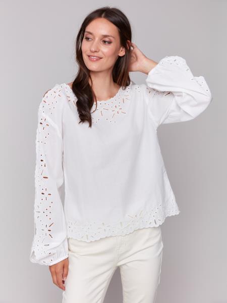 Charlie B Long Sleeve Eyelet Cotton Blouse