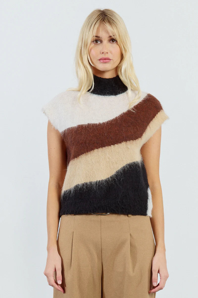 Molly Bracken Textured Striped Sleeveless Sweater