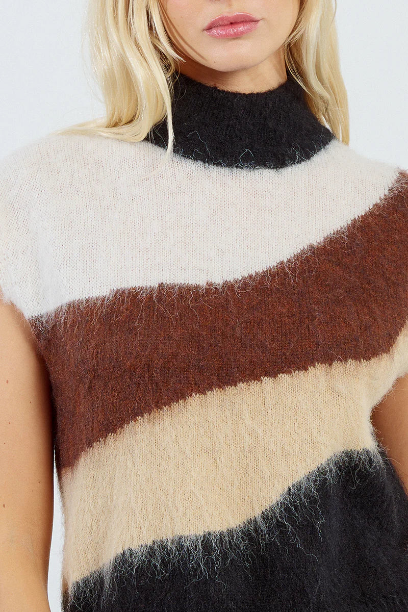 Molly Bracken Textured Striped Sleeveless Sweater
