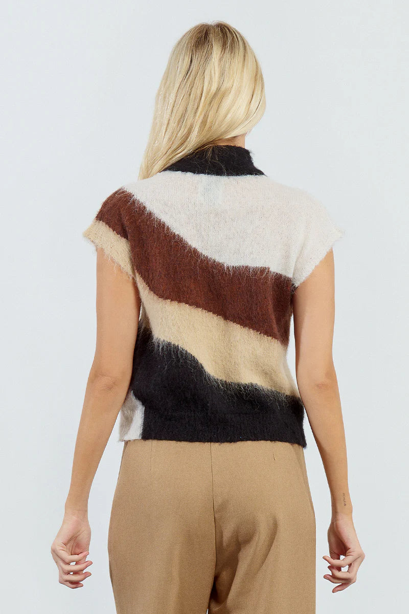 Molly Bracken Textured Striped Sleeveless Sweater