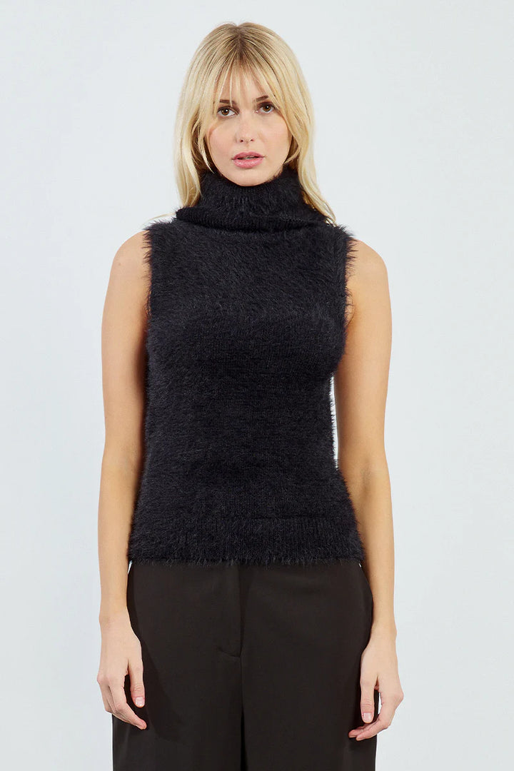 Molly Bracken Textured Sleeveless Mock Neck Sweater