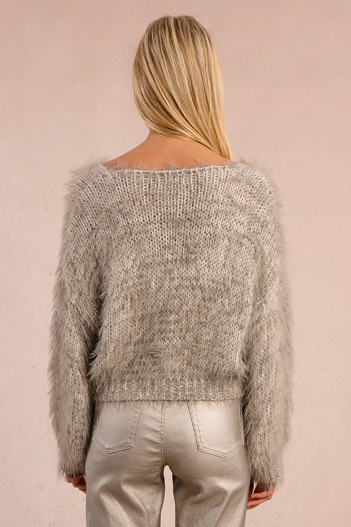 Molly Bracken Textured Wide Neck Knit Sweater