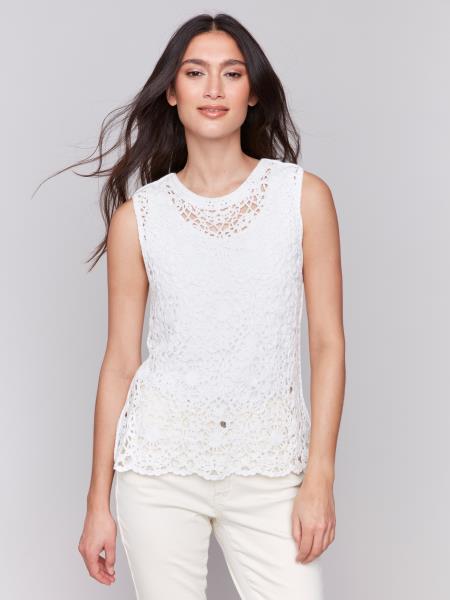 Charlie B Sleeveless Crew Neck Crochet Top