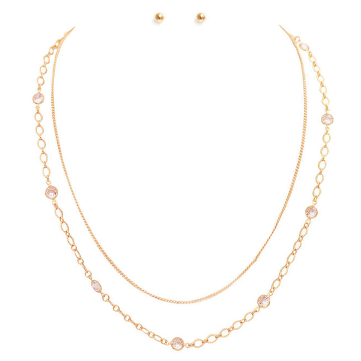 Joia 2 Layered Metal Chain Necklace and Earring Set
