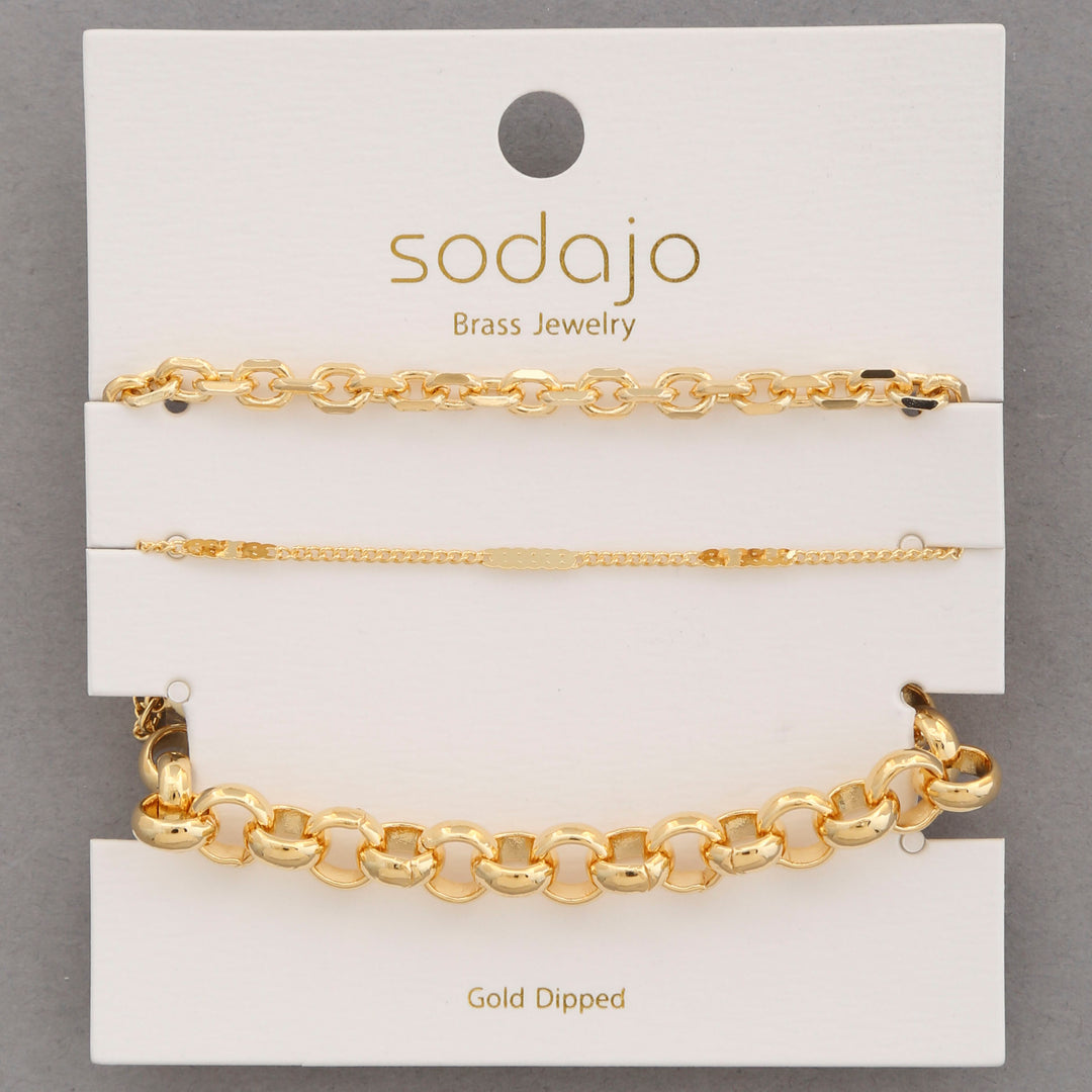 Sodajo Circle Link Metal Gold Dipped Assorted Bracelet Set
