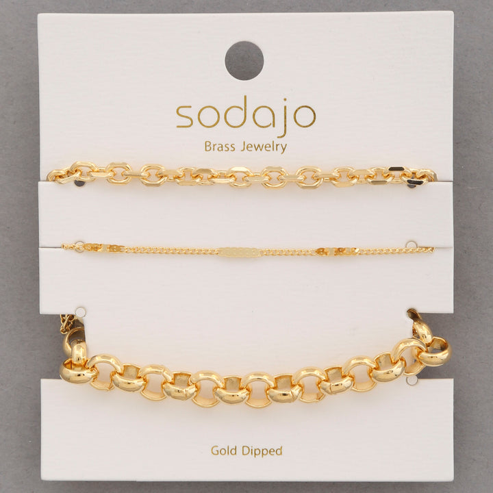 Sodajo Circle Link Metal Gold Dipped Assorted Bracelet Set