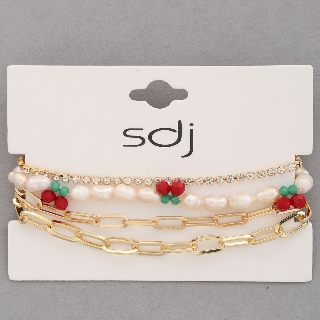 SDJ Cherry Charm Beaded Bracelet Set