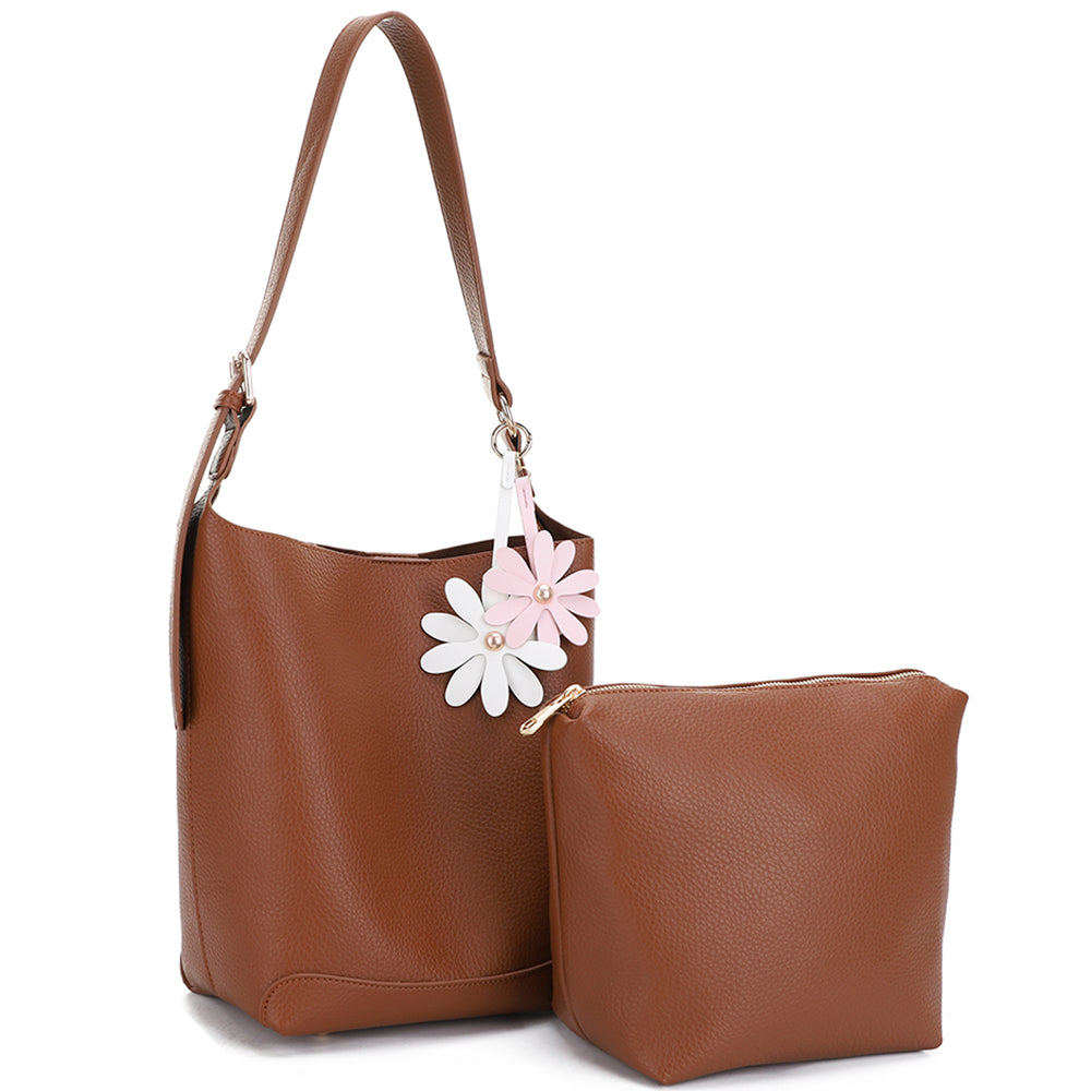 Joia 2 in 1 Chic Flower Shoulder Tote Bag with Pouch Set