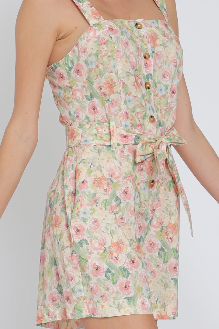 Aakaa Button Down Belted Romper