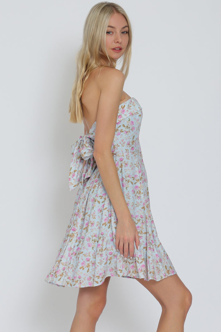 Aakaa Strapless Tie Back Mini Dress