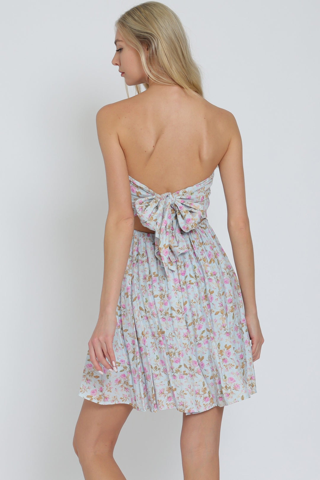 Aakaa Strapless Tie Back Mini Dress