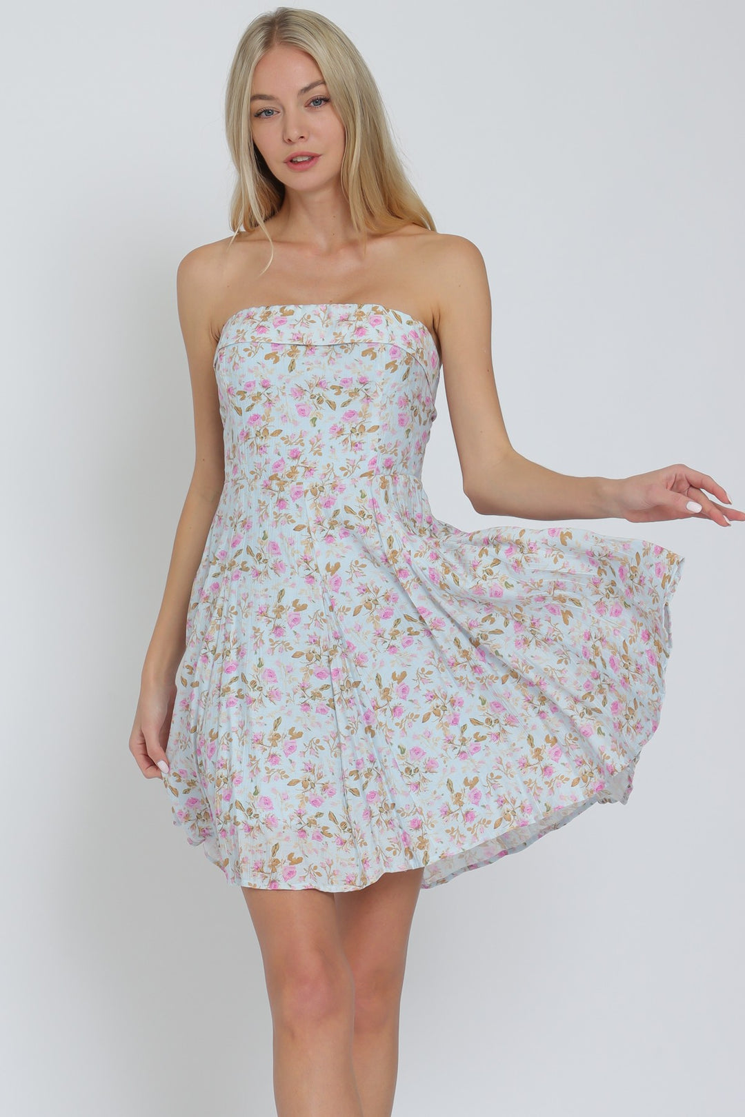 Aakaa Strapless Tie Back Mini Dress