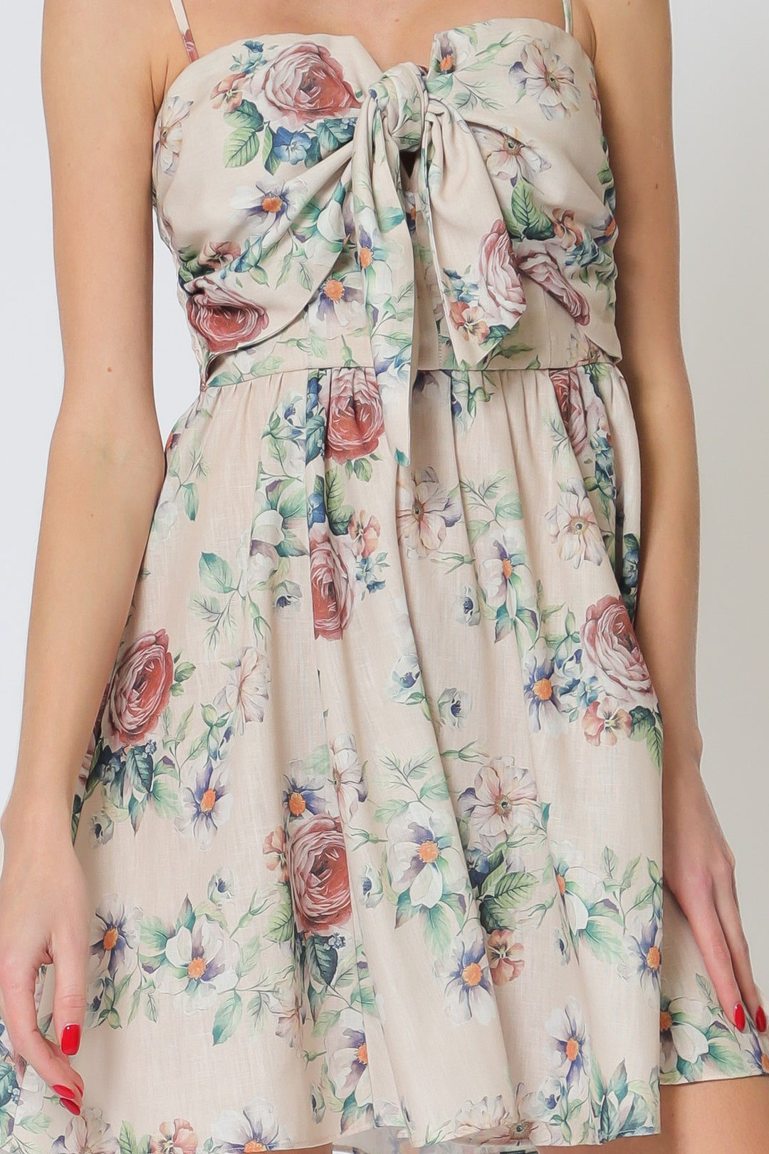 Aakaa Adjustable Strap Tie Front Chest Smocked Back Mini Dress
