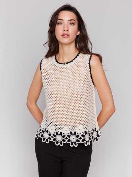 Charlie B Crochet Flower Border Sleeveless Top