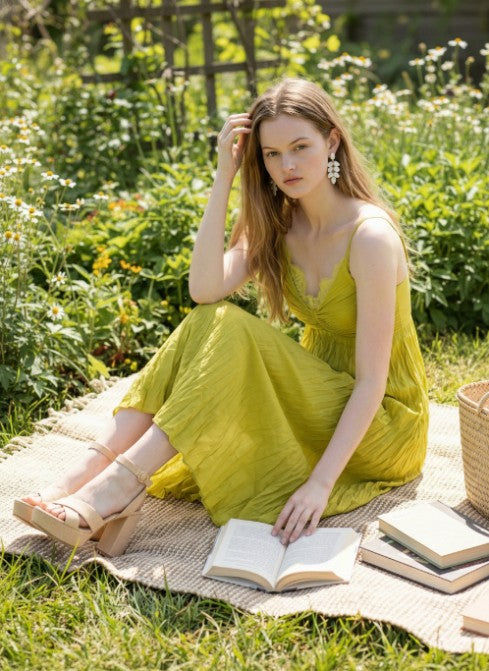 Rubienn Cami Crinkle Midi Dress Lime / M