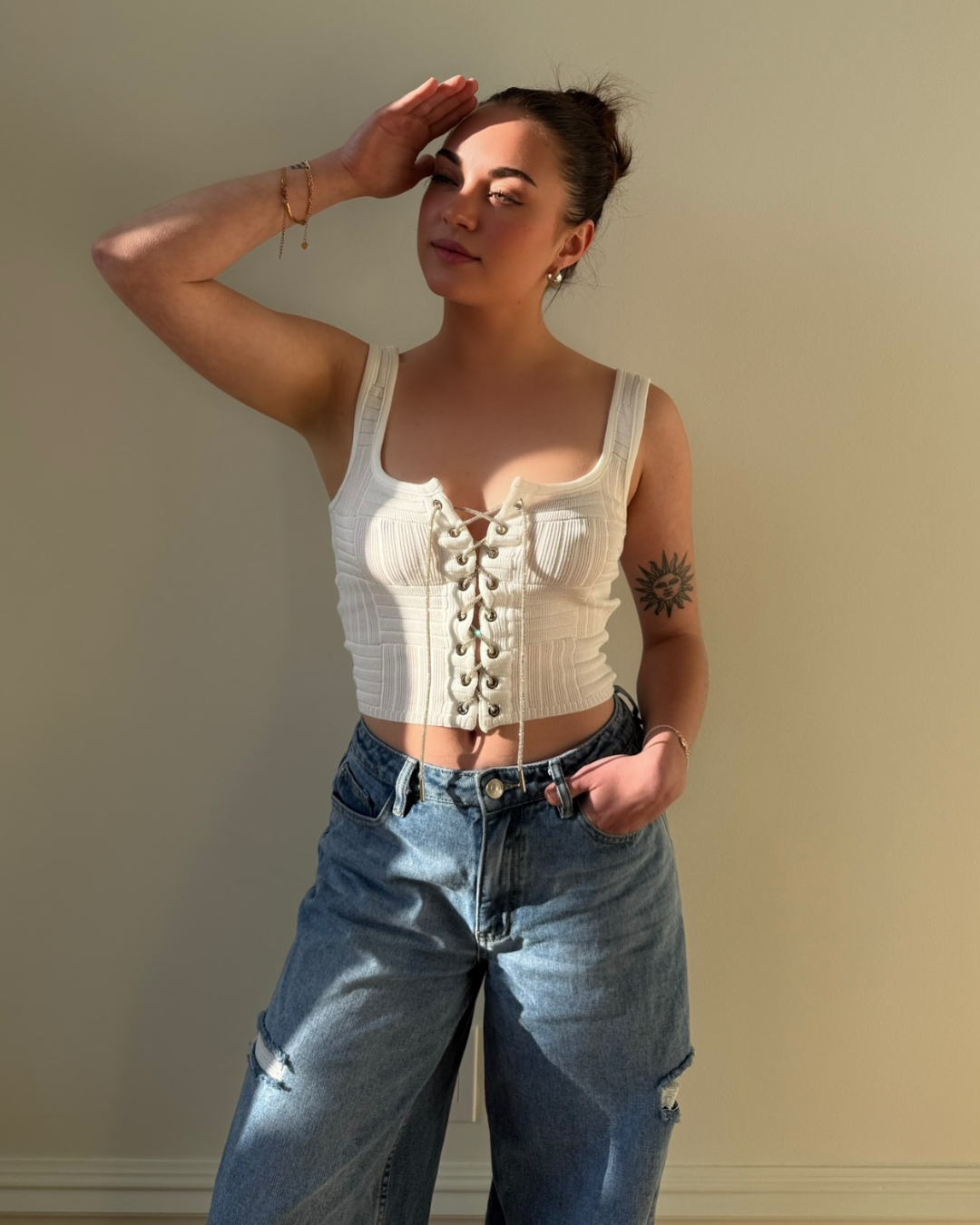 Immodel Knit Tank With Front Lace Up Sparkle Chain