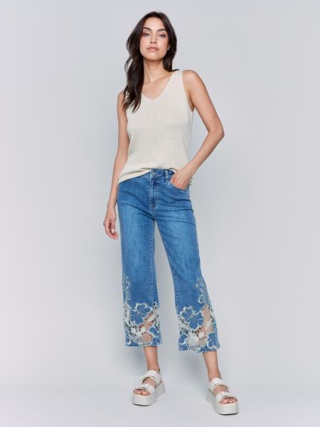 Charlie B Flare Leg Pant with Lace Bottom