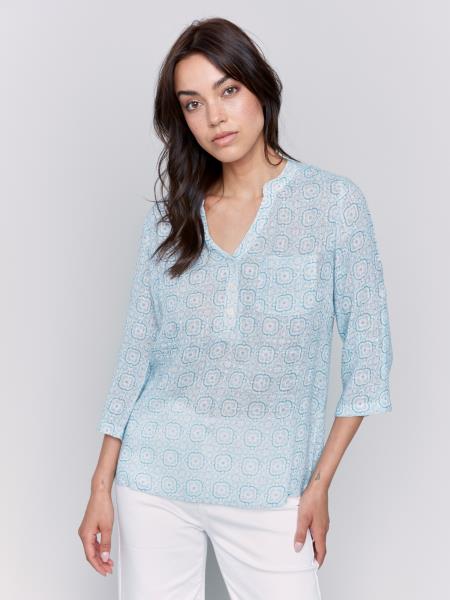 Charlie B Cotton Gauze Half-Button Blouse