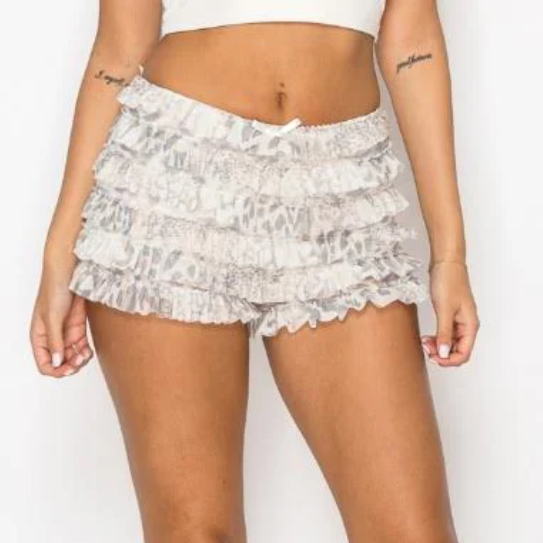 Blanc Stretch Mini Ruffle Shorts