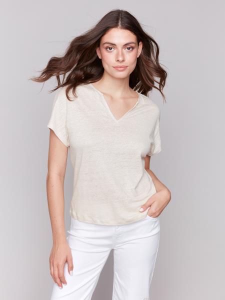 Charlie B Foil Print Short Sleeve Dolman Top