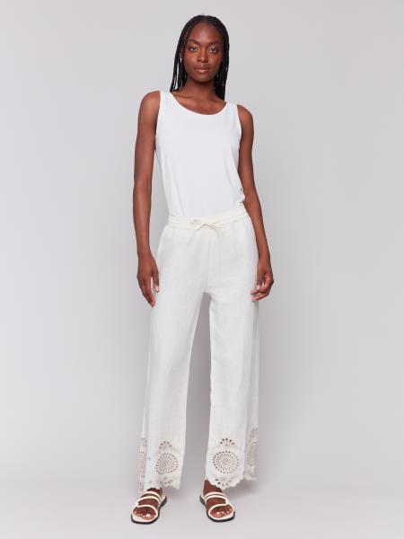 Charlie B Pull On Linen Pant with Back Patch Pockets