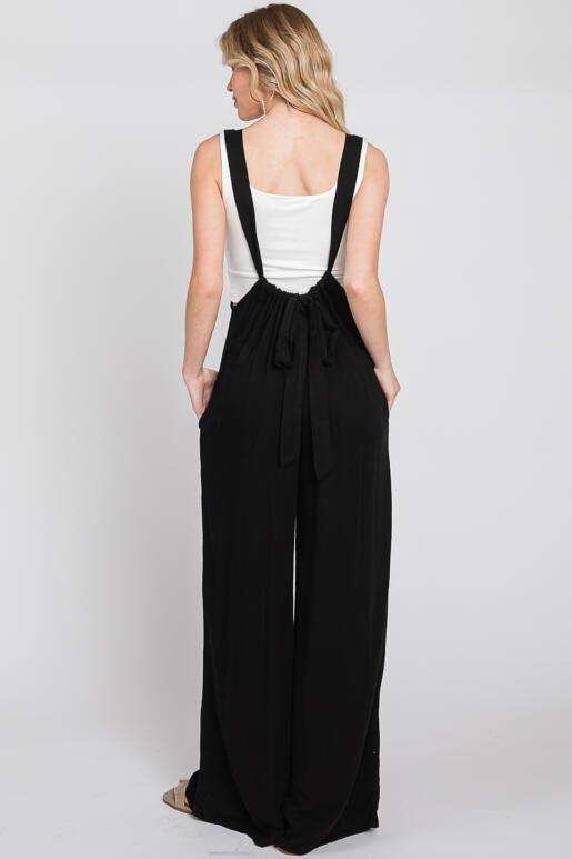 Final Touch Washed Woven Solid Suspender Style Jumpsuit