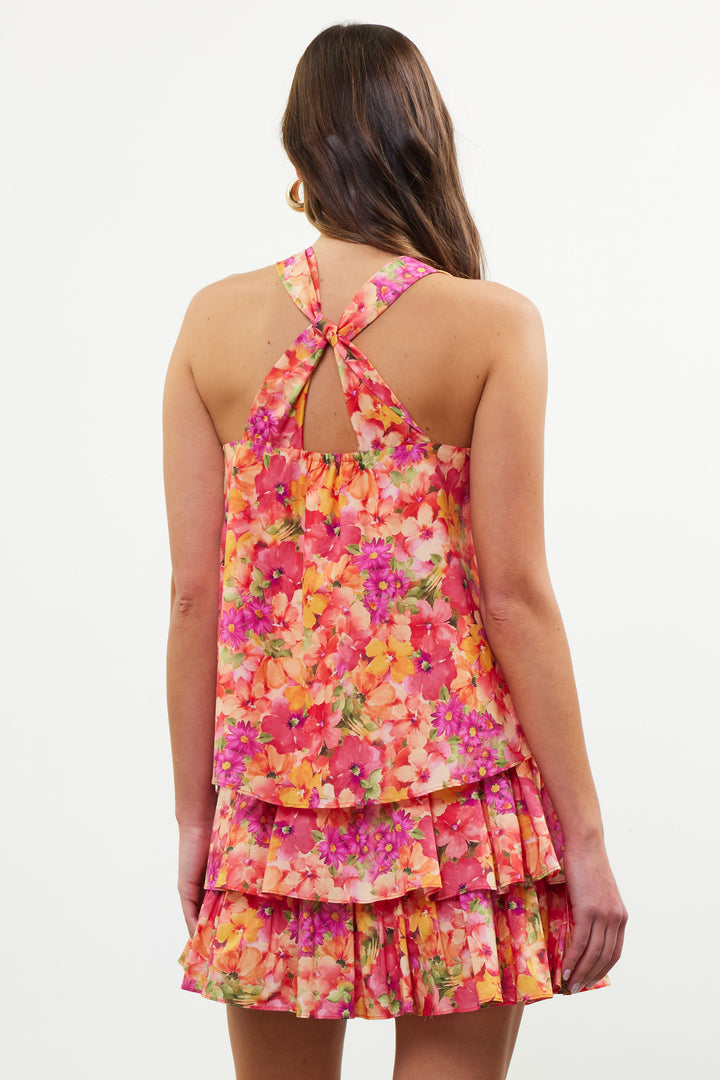 Skies Are Blue Floral Print Tiered Mini Skirt
