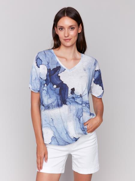 Charlie B Printed Short Sleeve Top with Twisted Front