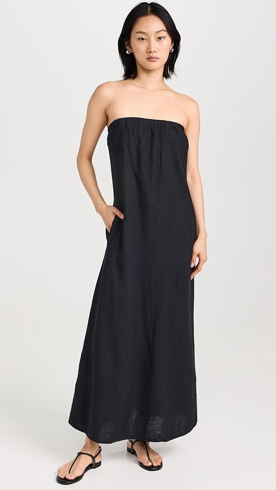 Stateside Linen Column Maxi Dress | Black | Size M