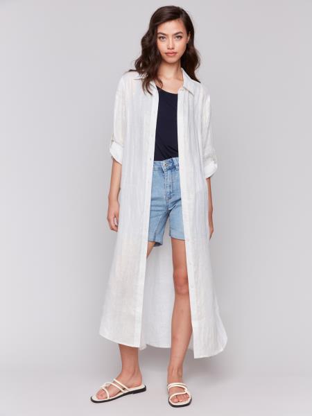Charlie B Foil Linen Dress with Roll Up Sleeves Champagne / M Charlie B Foil Linen Dress with Roll Up Sleeves Champagne / M