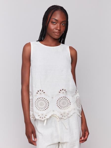 Charlie B Sleeveless Embroidered Cotton Top