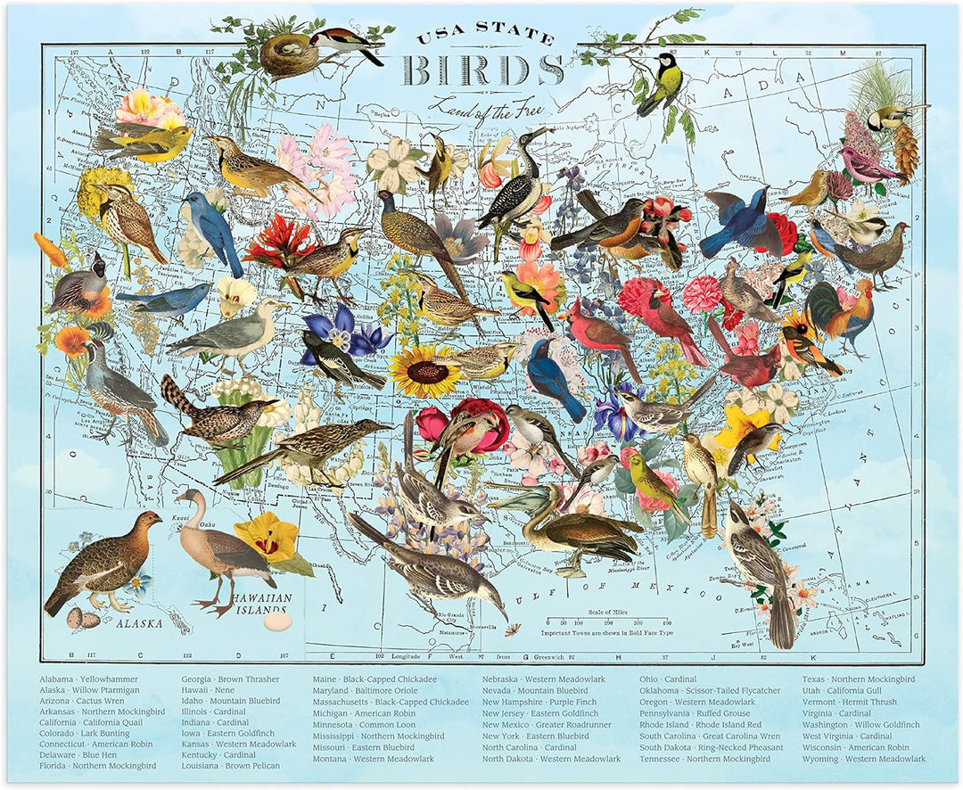 Galison Wendy Gold State Birds 1000 Piece Puzzle