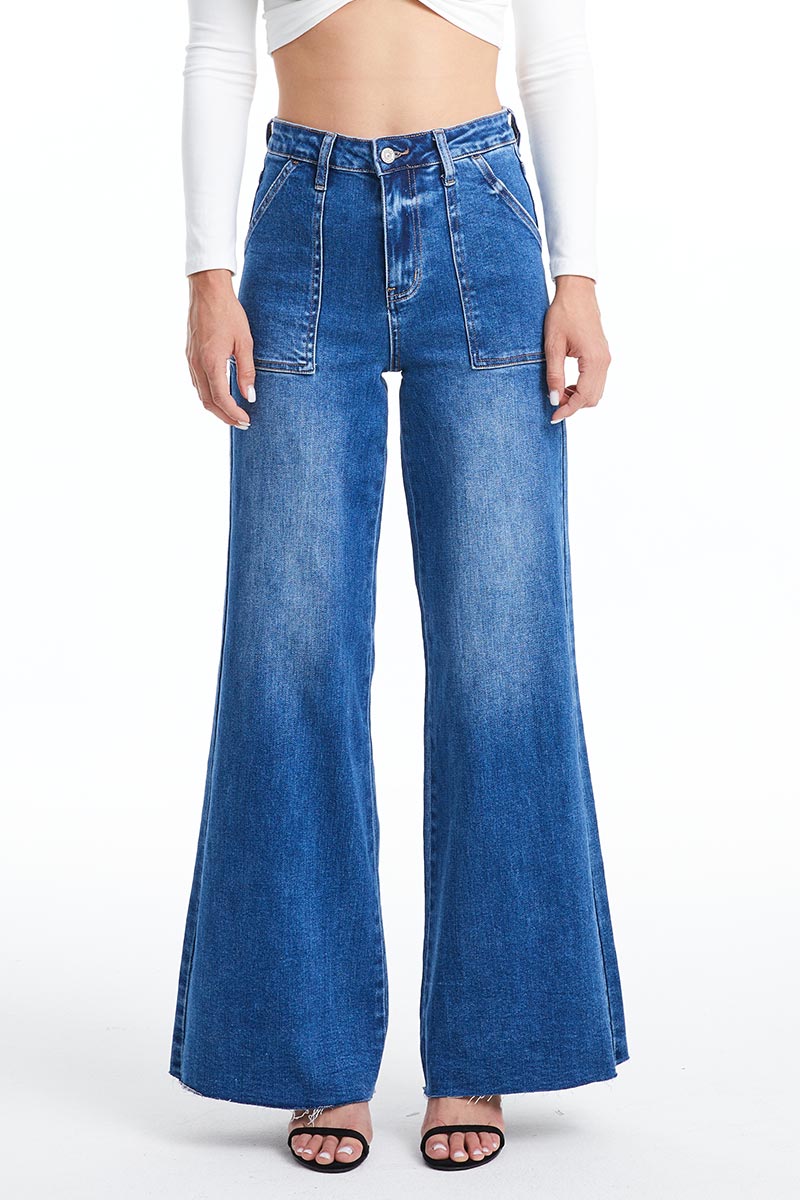 Bayeas Utility Patch Pocket Wide Leg Jeans