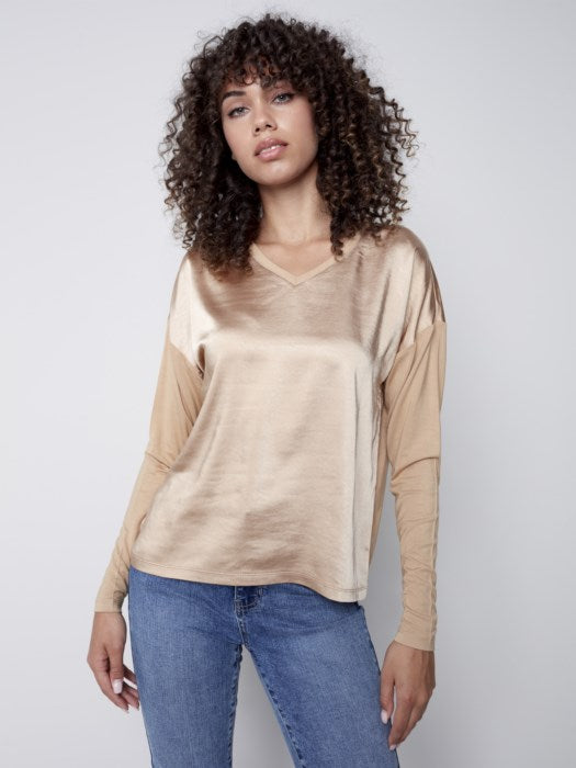 Charlie B - Haut en satin sur le devant avec dos et manches en jersey