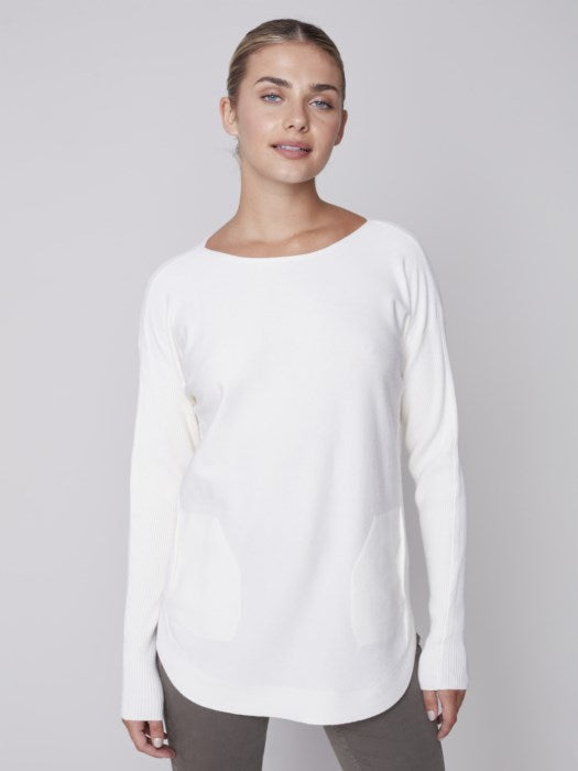 Charlie B Long Sleeve Sweater with Back Eyelet Detail
