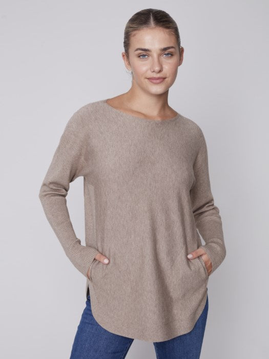 Charlie B Long Sleeve Sweater with Back Eyelet Detail