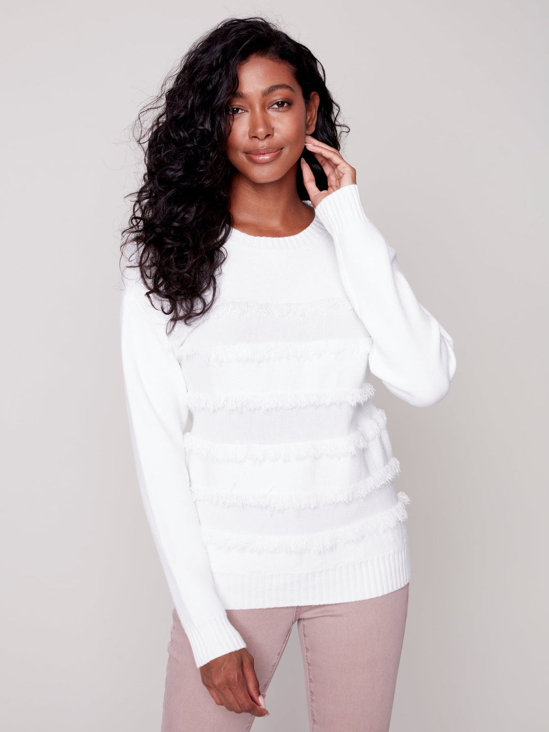 Charlie B Pullover mit Rundhalsausschnitt und Fransen