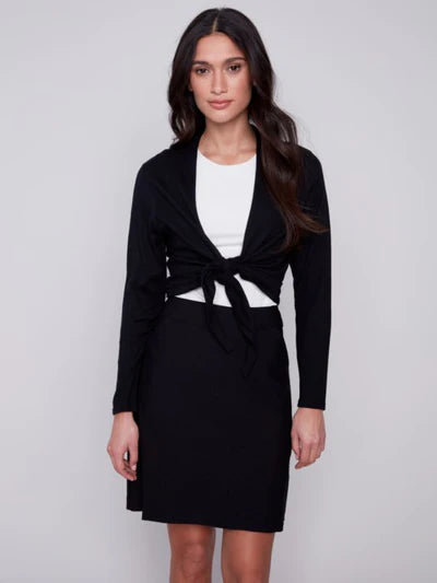 Charlie B Light Jersey Front-Tie Shawl Neck Bolero