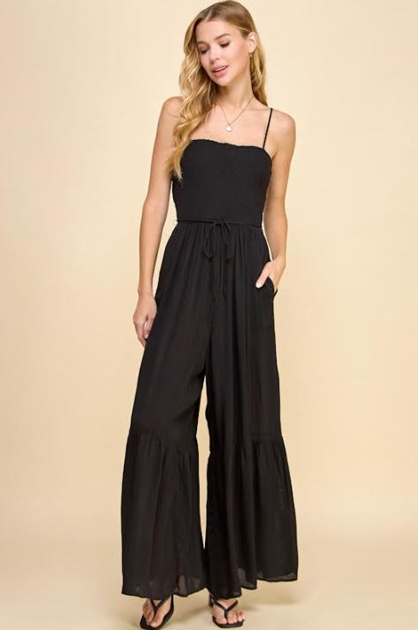 Millibon Solid Pleated Detail Strappy Jumpsuit