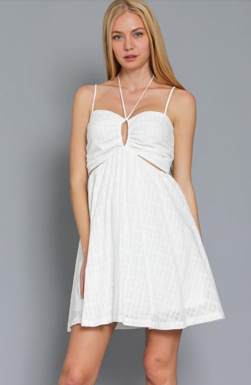 Aakaa Thin Adjustable And Tie Back Neck Strap Mini Dress