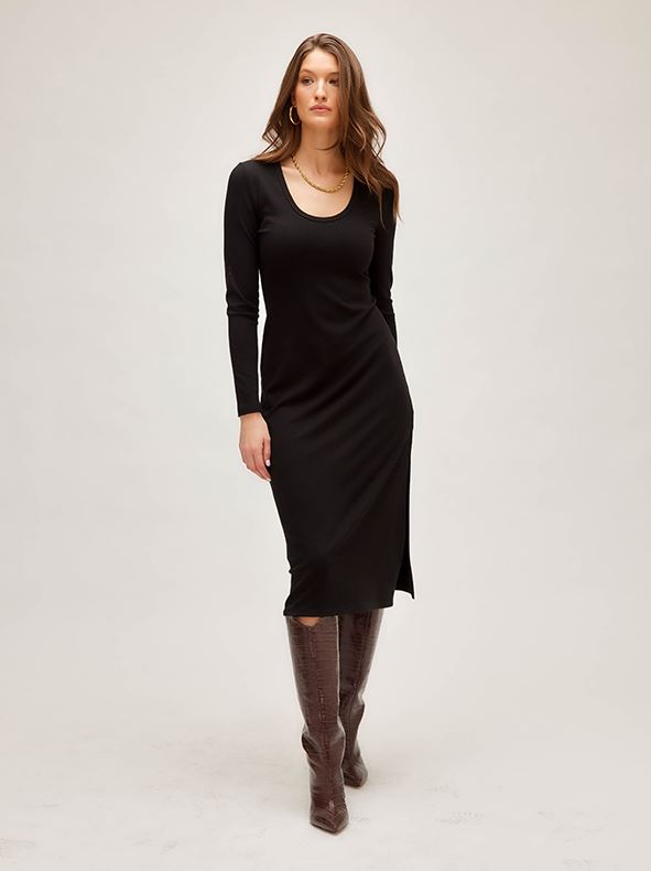 Fifteen Twenty Long Sleeve Scoop Neck Dress Black / S