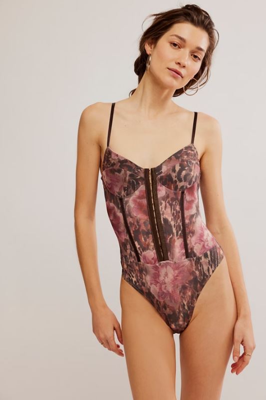 Free People Printed Night Rhythm Corset Bodysuit