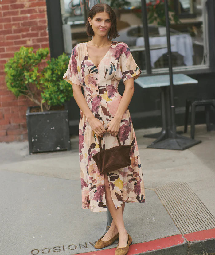 knee length dresses for ladies Marine Layer Women's Emery Poplin Midi Dress - Multi - Size L